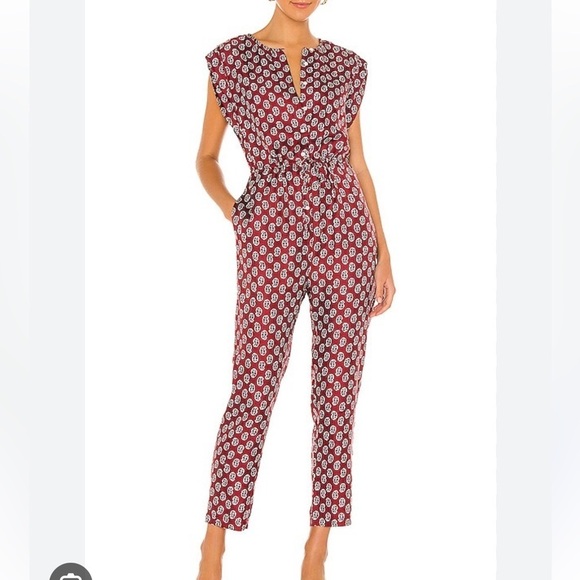 NWT Joie Noleen Jumpsuit in Rhubarb 100% silk button chest pockets - Picture 1 of 15